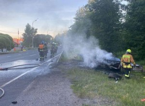 В Петербурге Audi вылетел с дороги в столб и загорелся, погибли 3 человека