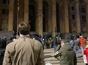 Мужчина с нашивками ВСУ пришел на митинг оппозиции в Тбилиси